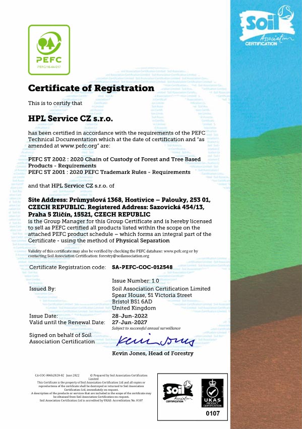 PEFC certificate